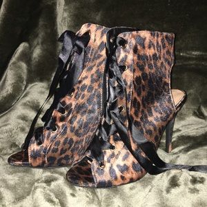 Ann Michelle Animal print lace up heels